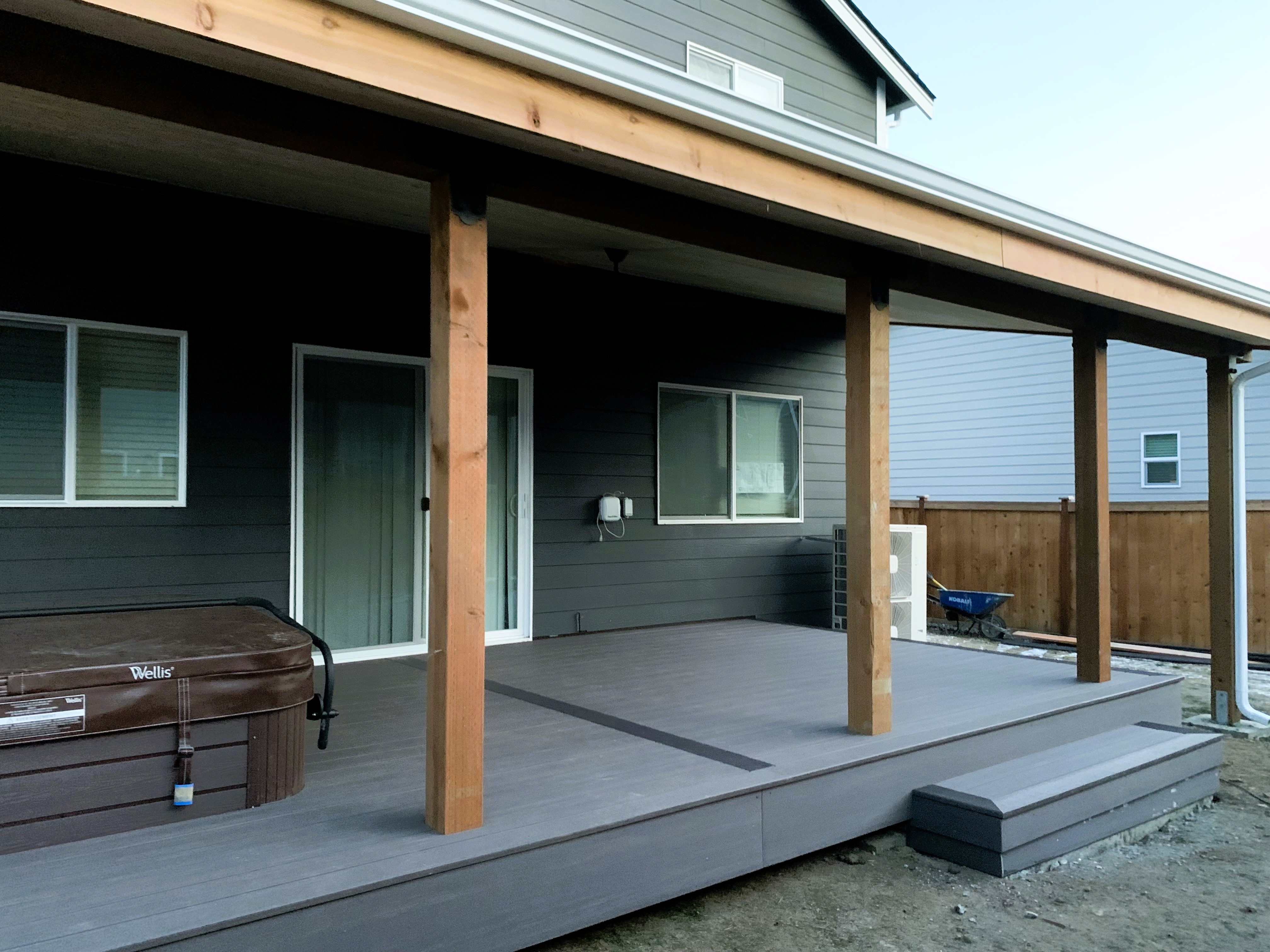 North End covered deck with lighting and ceiling fan installed