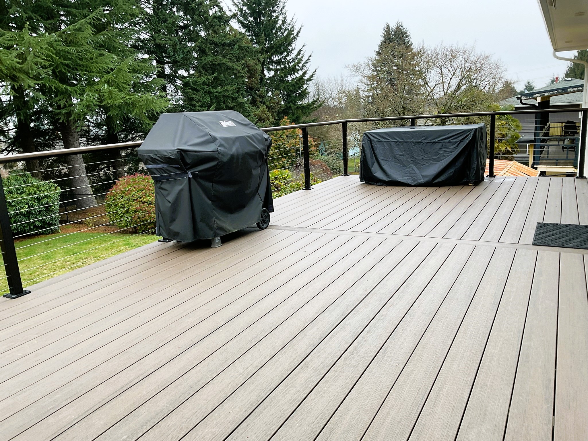 Wide view of TimberTech deck with modern railing